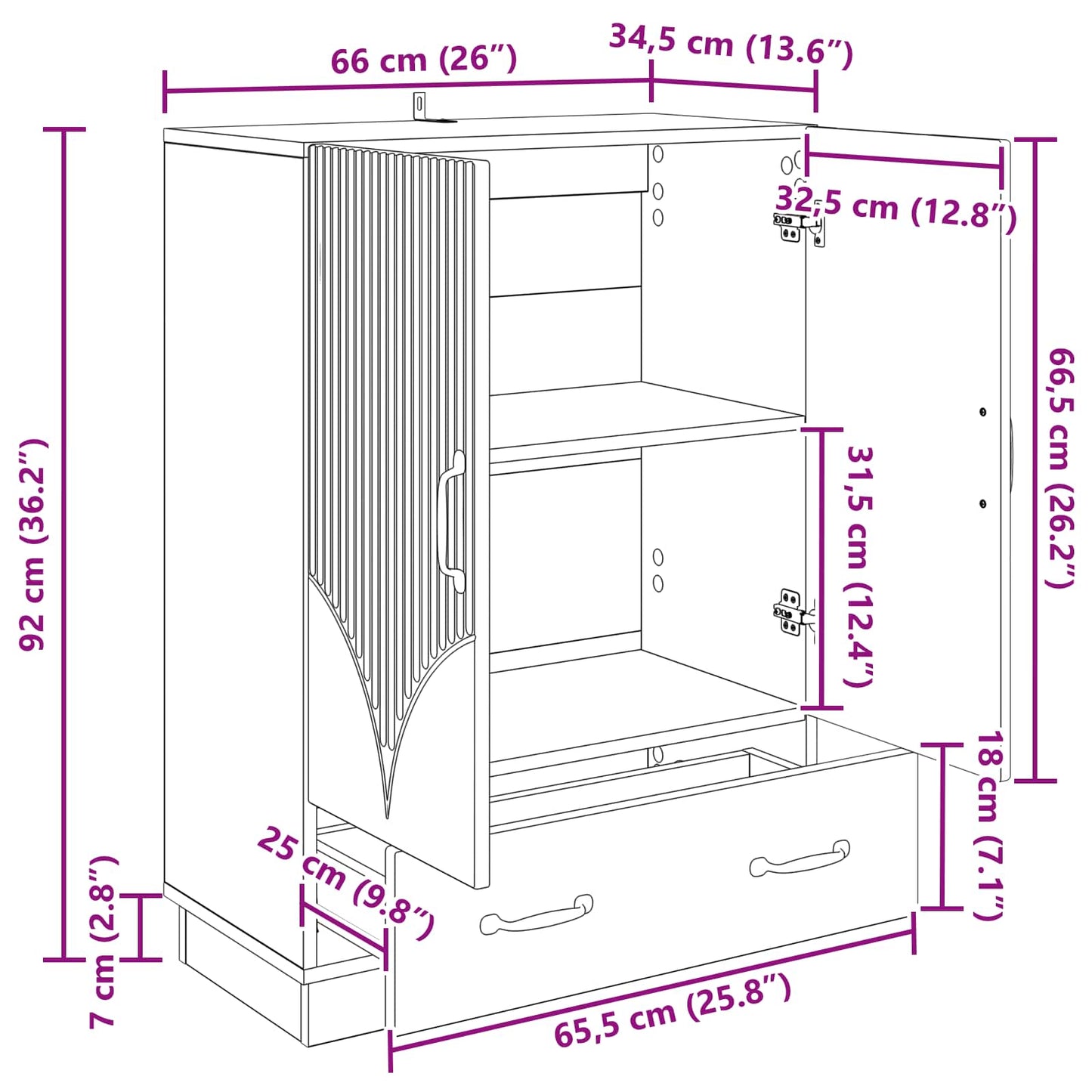 vidaXL Πλαϊνό γραφείο με συρτάρι Artisan Δρυς 66 x 34,5 x 92 εκ.
