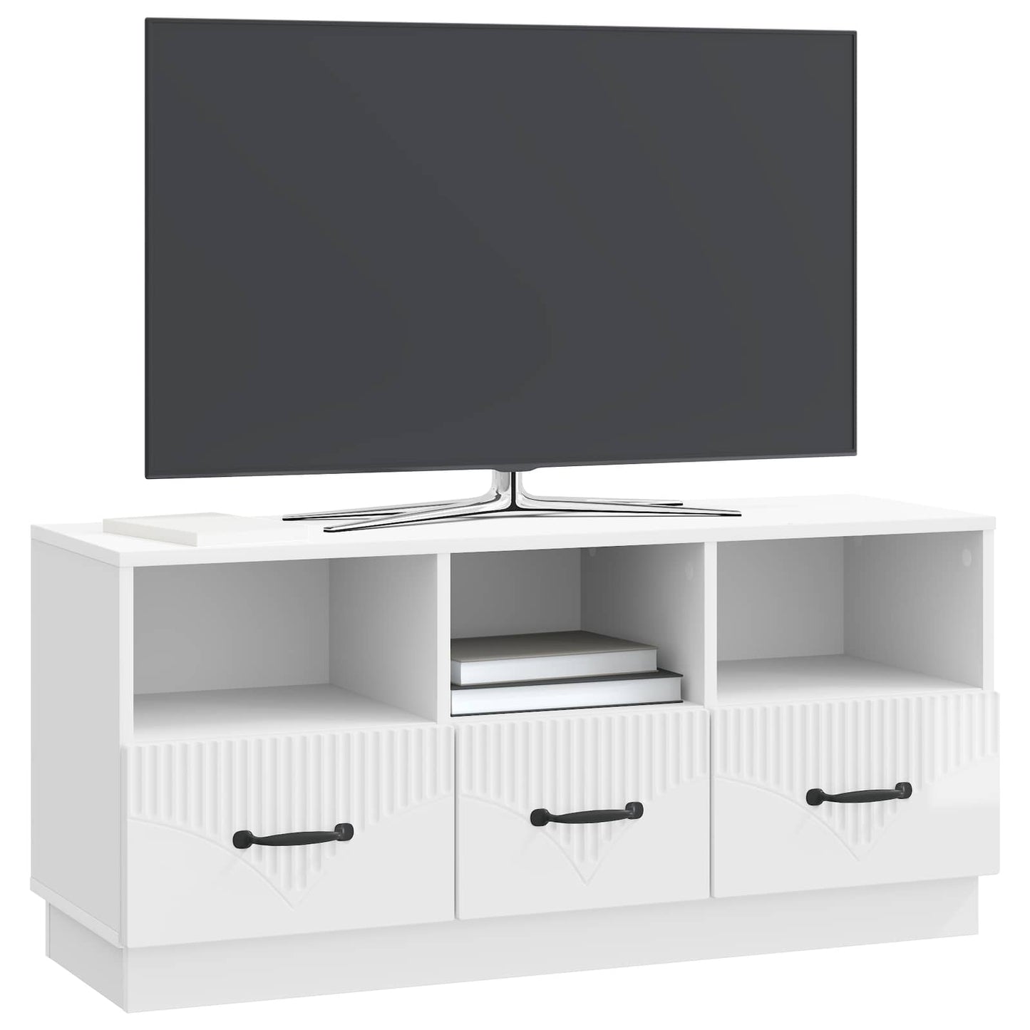 vidaXL Ντουλάπι TV με συρτάρι Γυαλιστερό Λευκό 102 x 34,5 x 47 εκ