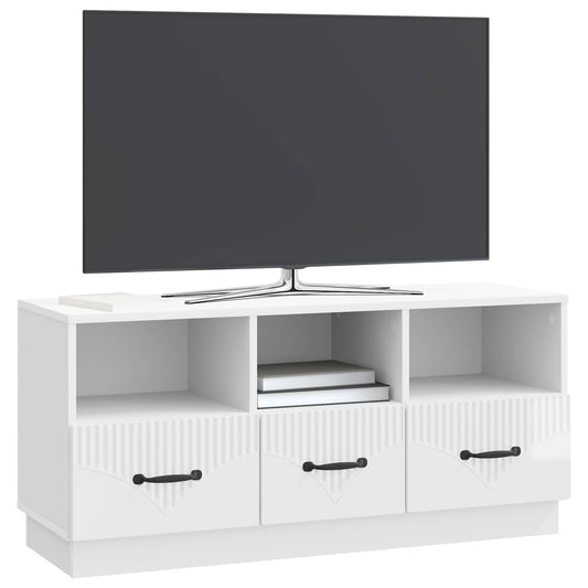 vidaXL Ντουλάπι TV με συρτάρι Γυαλιστερό Λευκό 102 x 34,5 x 47 εκ