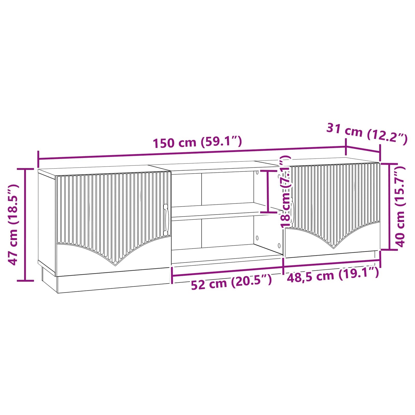 vidaXL Ντουλάπι TV Sonoma Δρυς 150 x 31 x 47 εκ Επεξεργασμένο Ξύλο