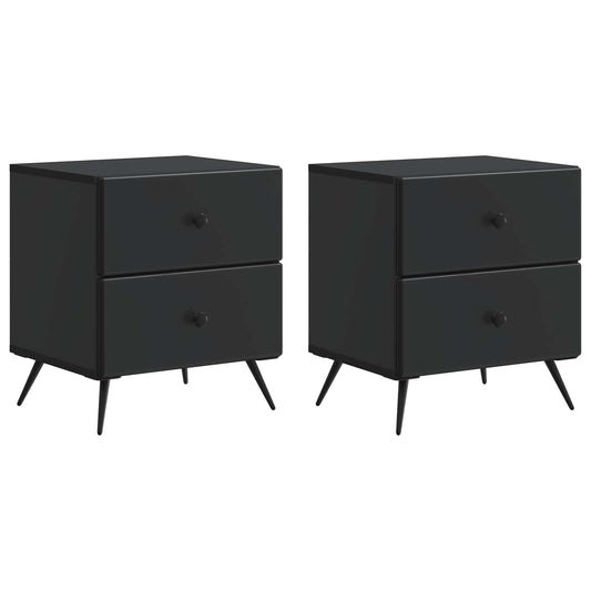 vidaXL Κομοδίνο 2 τμχ. Μαύρο 43 x 34,5 x 47,5 εκ Επεξεργασμένο Ξύλο
