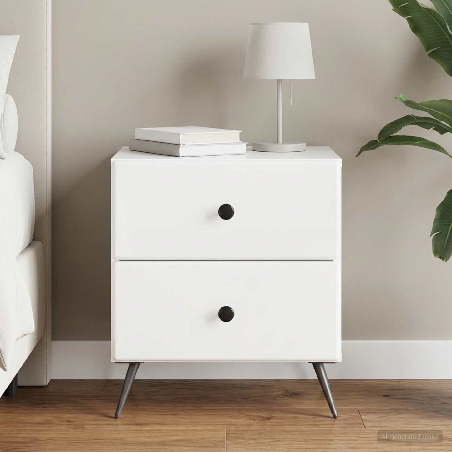 vidaXL Κομοδίνο με συρτάρι Γυαλιστερό Λευκό 43 x 34,5 x 47,5 εκ