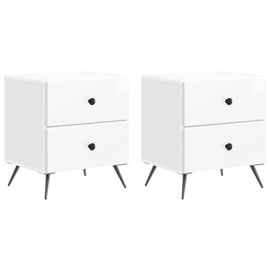 vidaXL Κομοδίνο 2 τμχ. Γυαλιστερό Λευκό 43 x 34,5 x 47,5 εκ