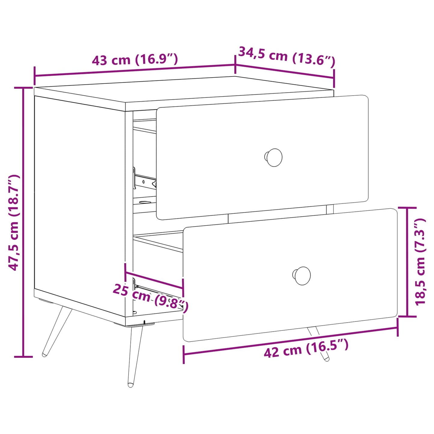 vidaXL Κομοδίνο Γκρι Sonoma 43 x 34,5 x 47,5 εκ Επεξεργασμένο Ξύλο
