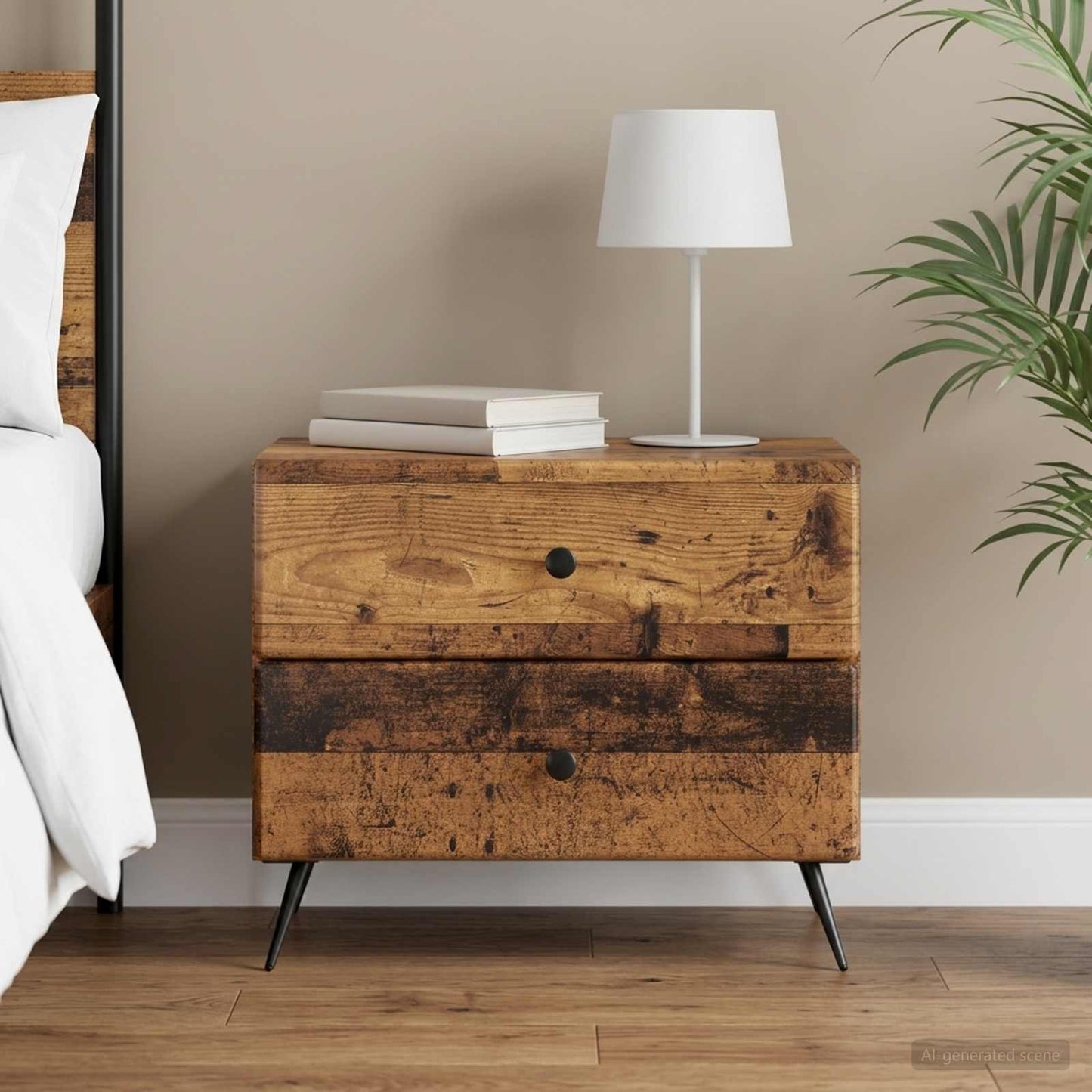 vidaXL Κομοδίνο Παλαιωμένο ξύλο 62 x 34,5 x 47,5 εκ Επεξεργασμένο Ξύλο
