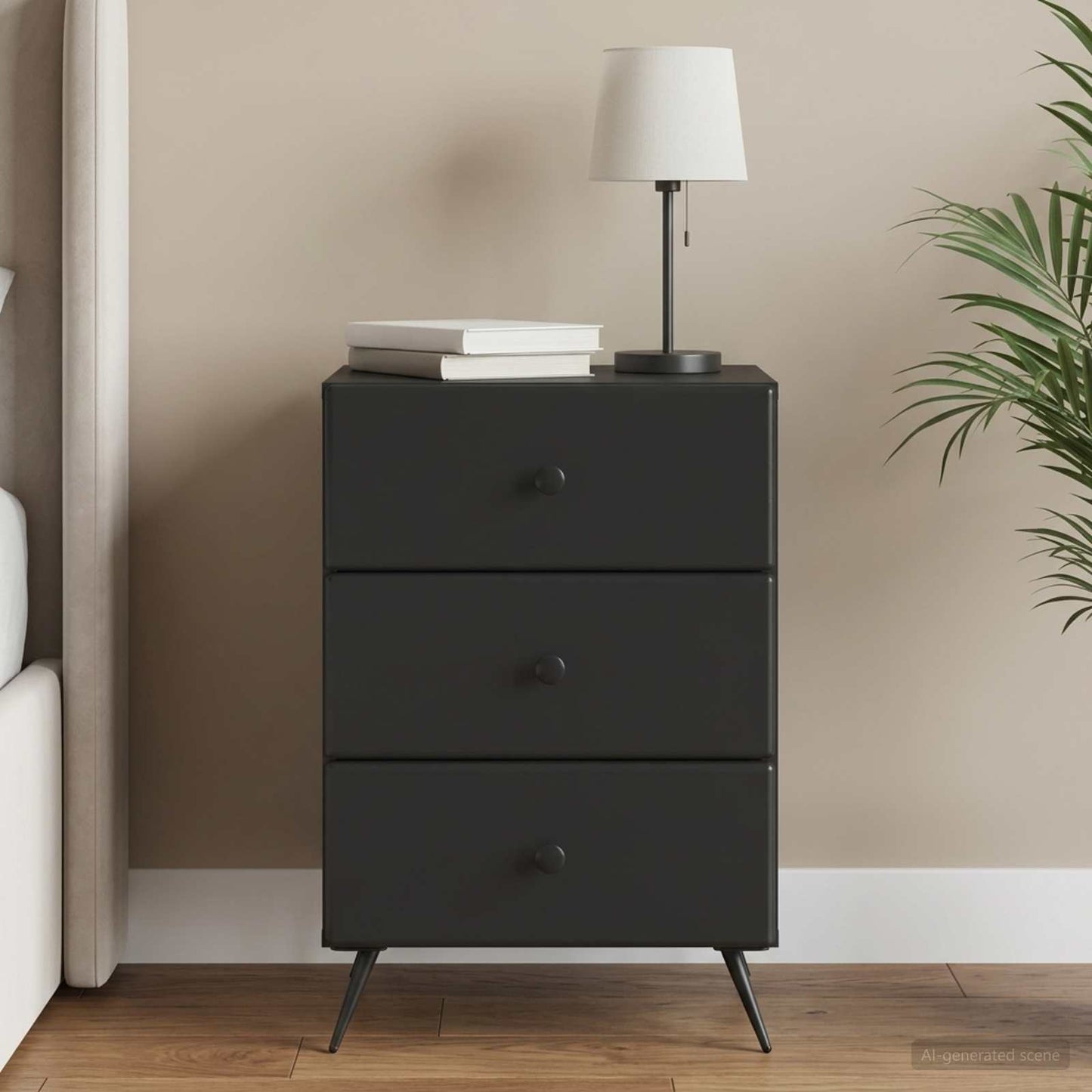 vidaXL Κομοδίνο Μαύρο 43 x 41 x 66,5 εκ. Επεξεργασμένο Ξύλο