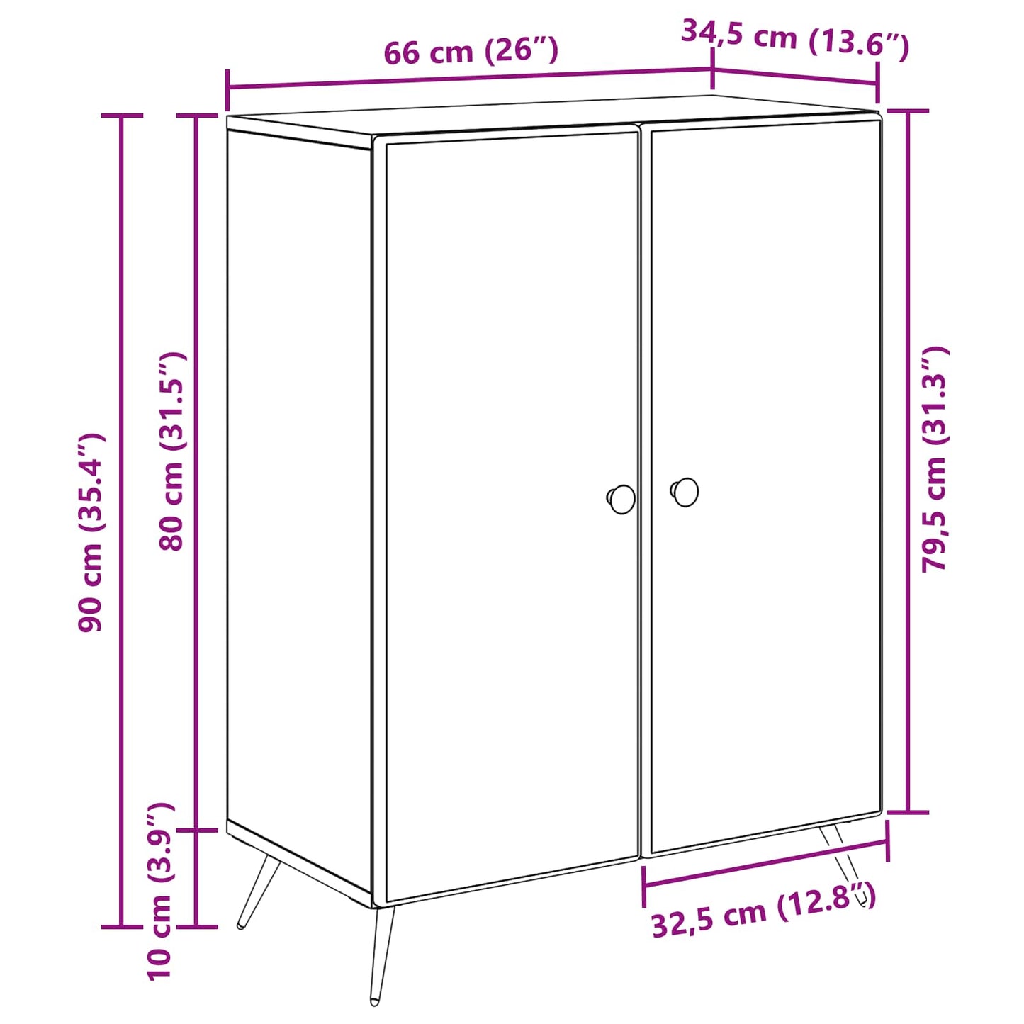 vidaXL Πλαϊνό γραφείο Γυαλιστερό Λευκό 66 x 34,5 x 90 εκ