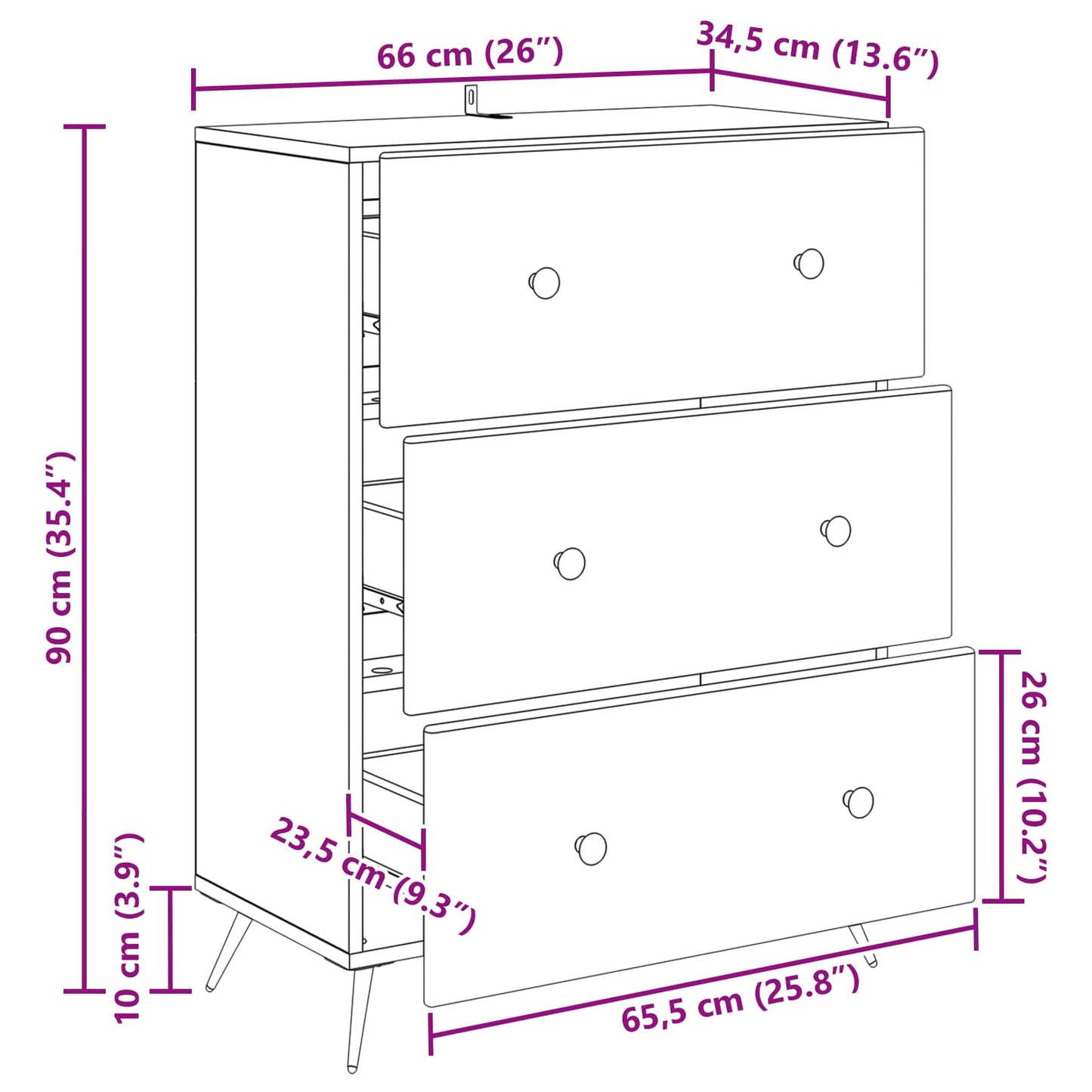 vidaXL Ντουλάπι με Συρτάρια 66 x 34,5 x 90 εκ Επεξεργασμένο Ξύλο