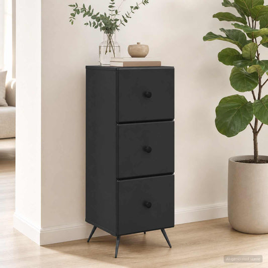 vidaXL Ντουλάπι με Συρτάρια Μαύρο 33 x 34,5 x 90 εκ Επεξεργασμένο Ξύλο