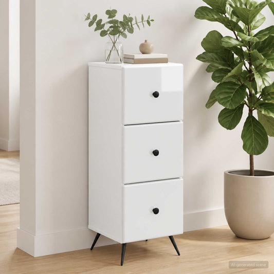 vidaXL Ντουλάπι με Συρτάρια Γυαλιστερό Λευκό 33 x 34,5 x 90 εκ