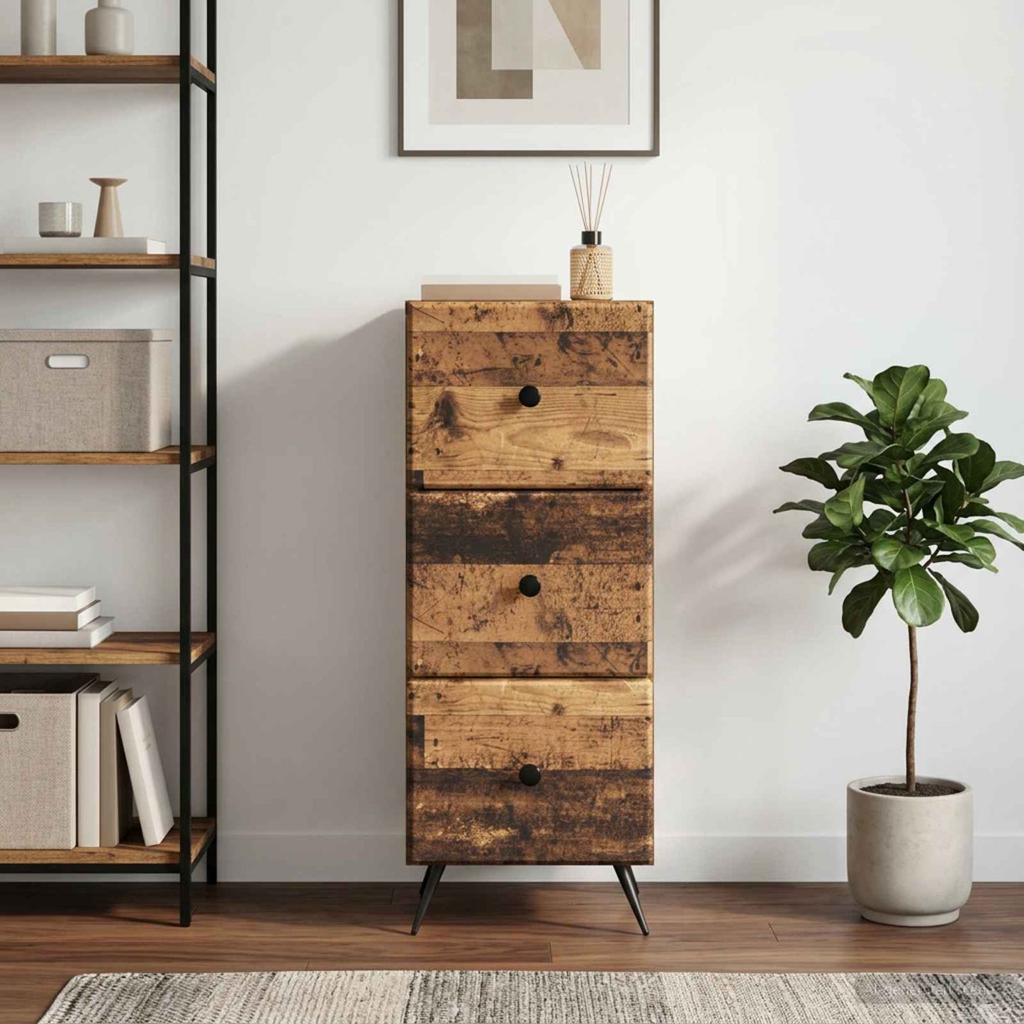 vidaXL Ντουλάπι με Συρτάρια Παλαιωμένο ξύλο 33 x 34,5 x 90 εκ