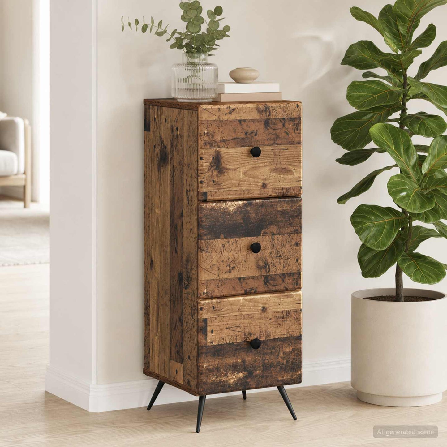 vidaXL Ντουλάπι με Συρτάρια Παλαιωμένο ξύλο 33 x 34,5 x 90 εκ