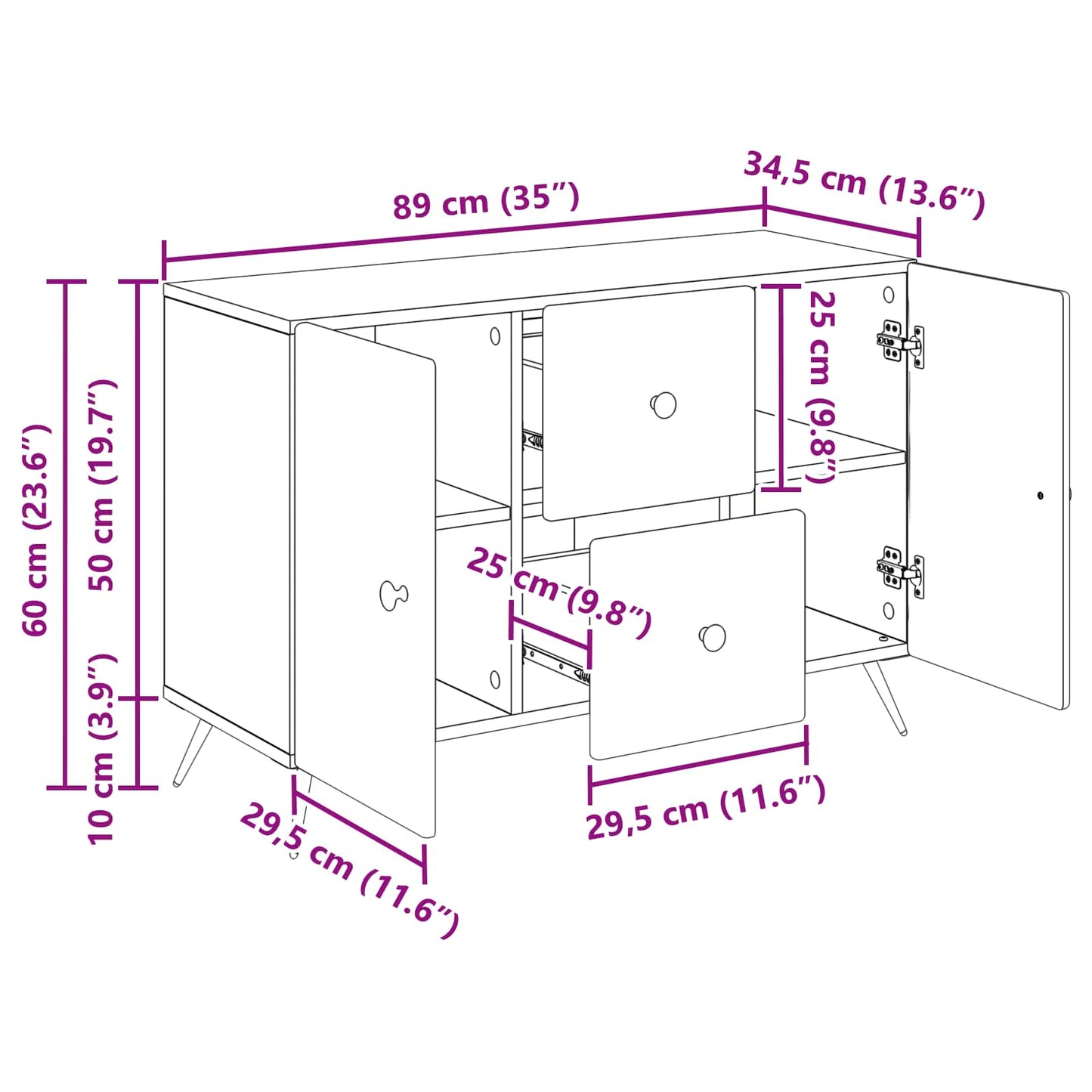 vidaXL Πλαϊνό γραφείο με συρτάρι Γκρι Sonoma 89 x 34,5 x 60 εκ.
