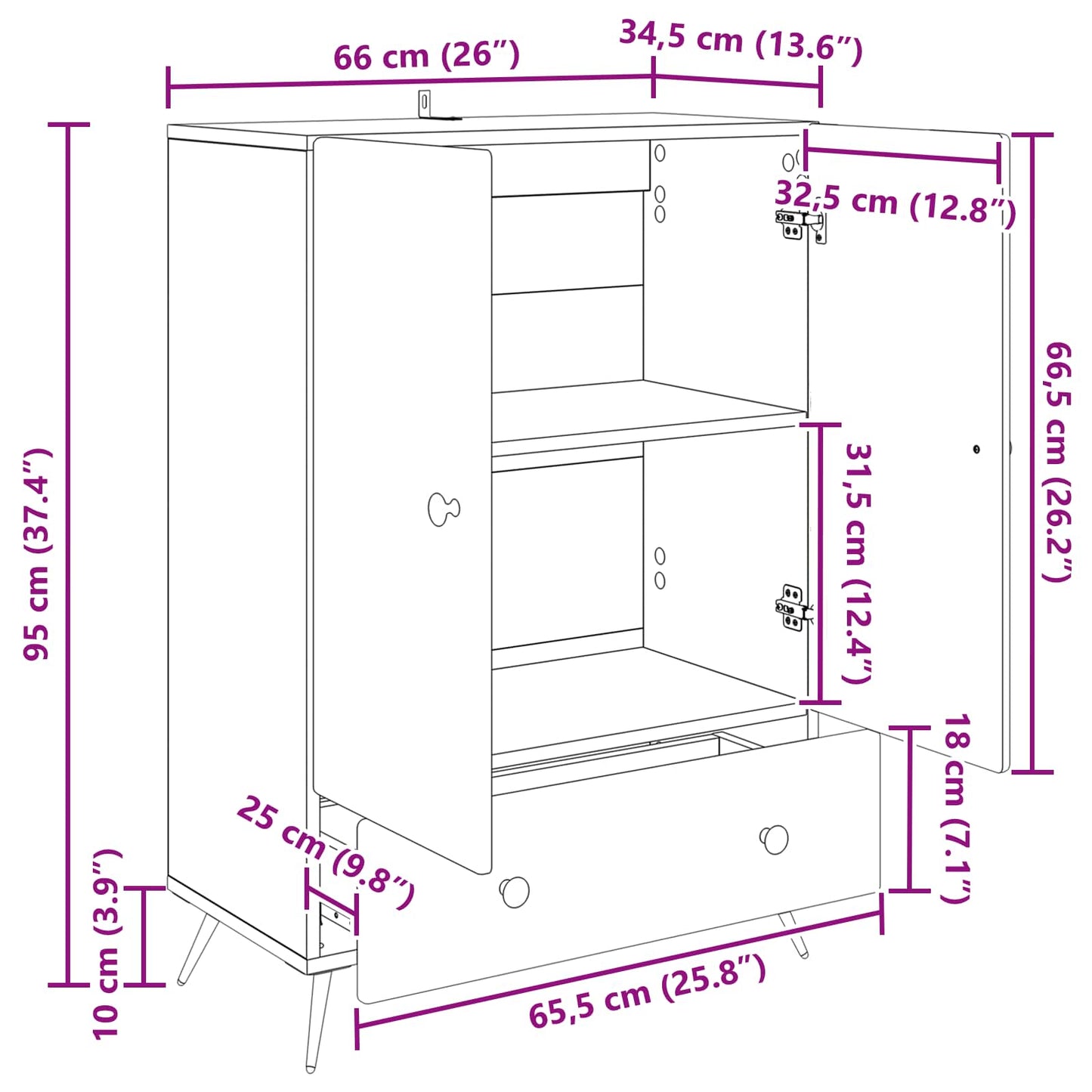 vidaXL Πλαϊνό γραφείο Καπνισμένο Ξύλο Δρυός 66 x 34,5 x 95 εκ.