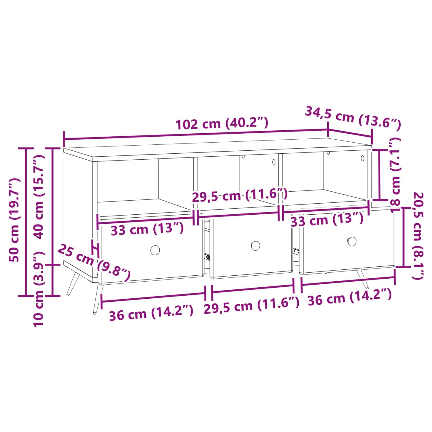 vidaXL Ντουλάπι TV Λευκό 102 x 34,5 x 50 εκ. Επεξεργασμένο Ξύλο