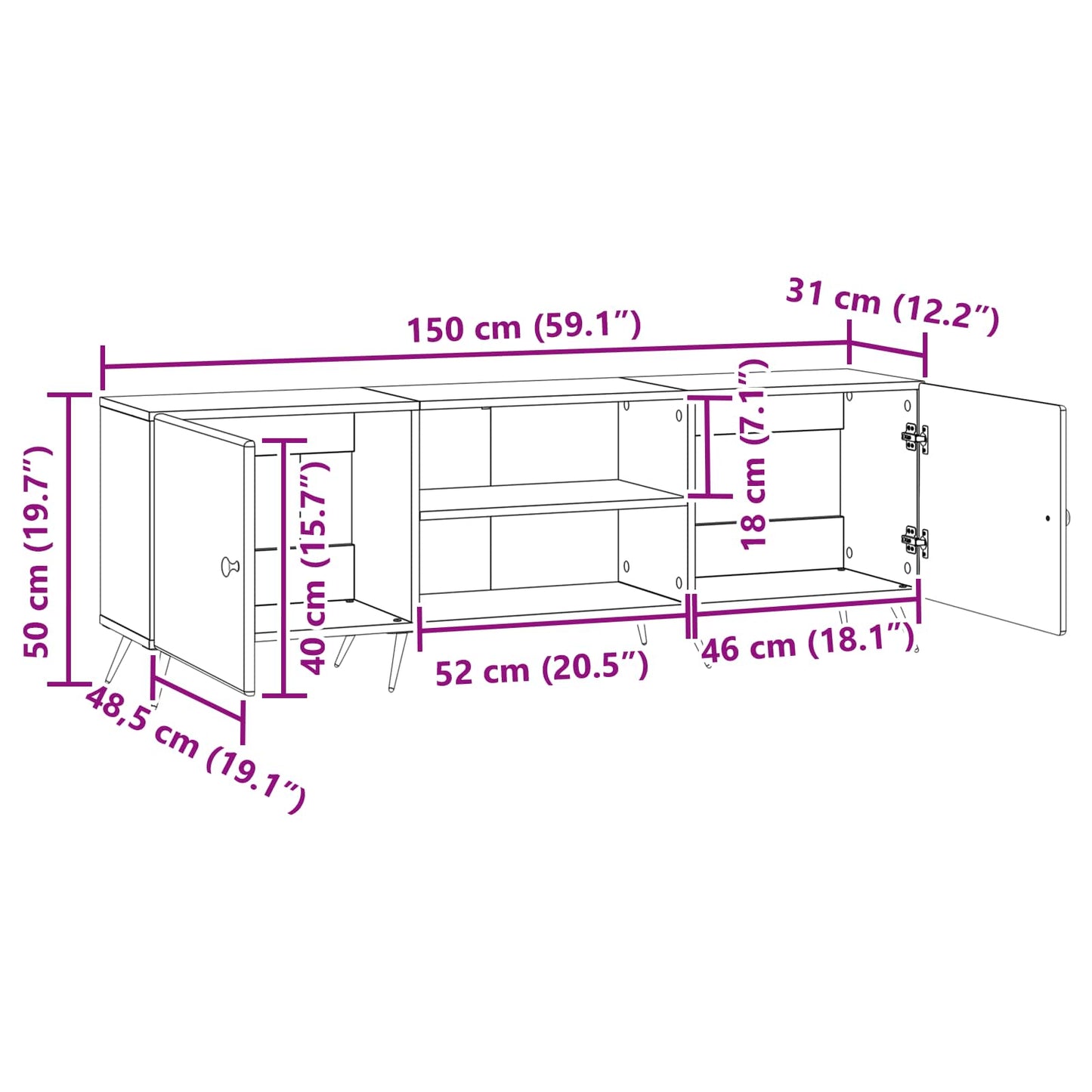 vidaXL Ντουλάπι TV Καπνισμένο Ξύλο Δρυός 150 x 31 x 50 εκ.