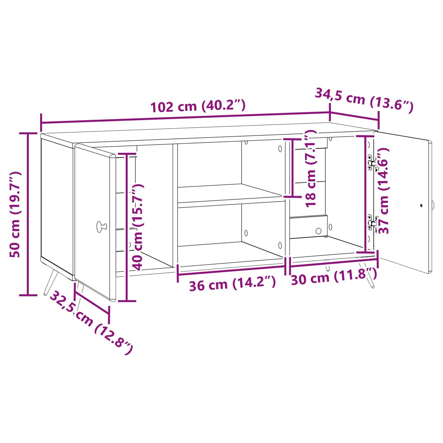vidaXL Ντουλάπι TV Λευκό 102 x 34,5 x 50 εκ. Επεξεργασμένο Ξύλο