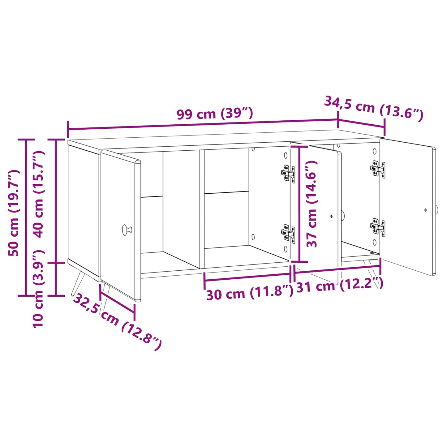 vidaXL Ντουλάπι TV Sonoma Δρυς 99 x 34,5 x 50 εκ. Επεξεργασμένο Ξύλο