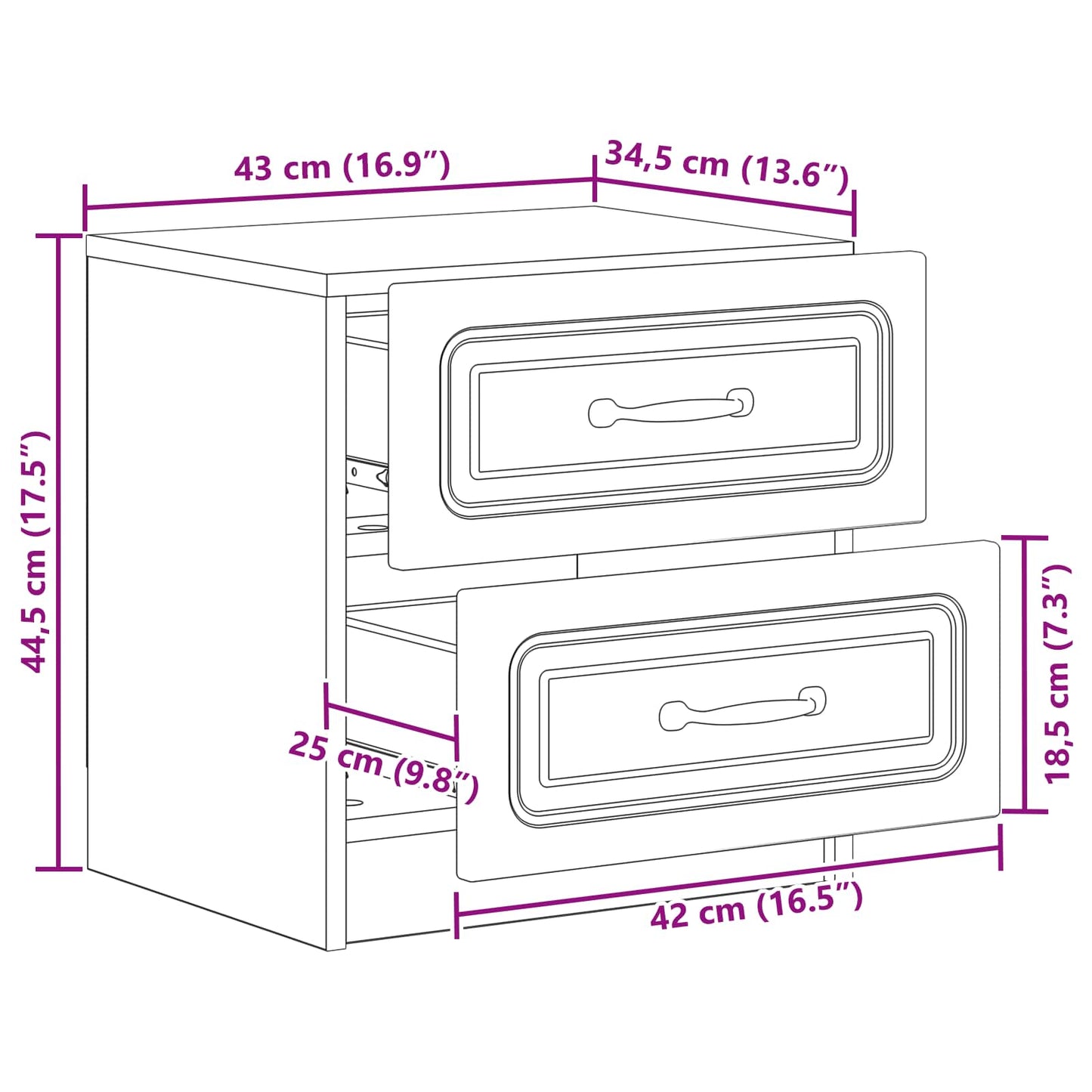 vidaXL Κομοδίνο με συρτάρι Γκρι Σκυροδέματος 43 x 34,5 x 44,5 εκ