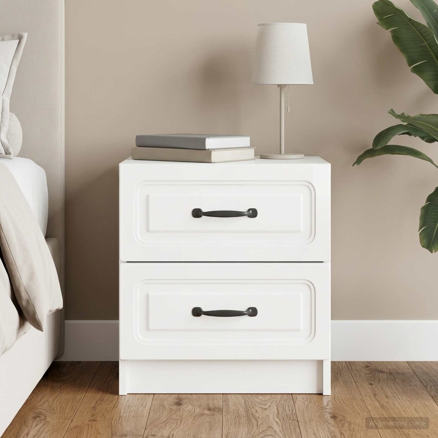 vidaXL Κομοδίνο με συρτάρι Γυαλιστερό Λευκό 43 x 34,5 x 44,5 εκ