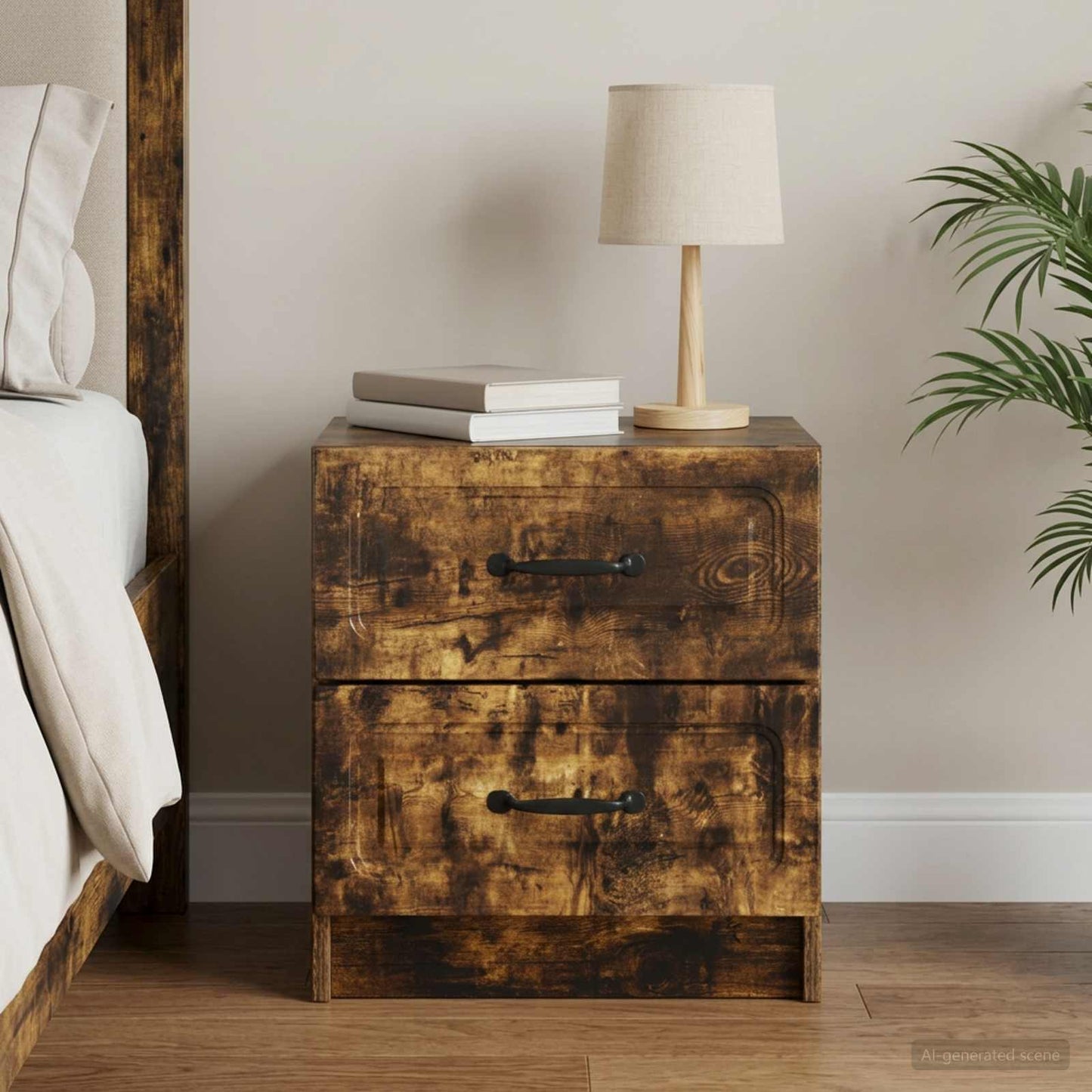 vidaXL Κομοδίνο Καπνισμένο Ξύλο Δρυός 43 x 34,5 x 44,5 εκ