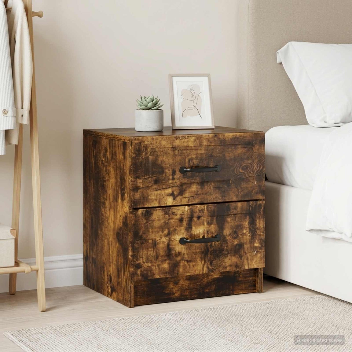 vidaXL Κομοδίνο 2 τμχ. Καπνισμένο Ξύλο Δρυός 43 x 34,5 x 44,5 εκ
