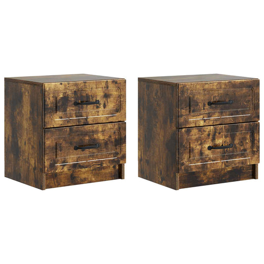 vidaXL Κομοδίνο 2 τμχ. Καπνισμένο Ξύλο Δρυός 43 x 34,5 x 44,5 εκ