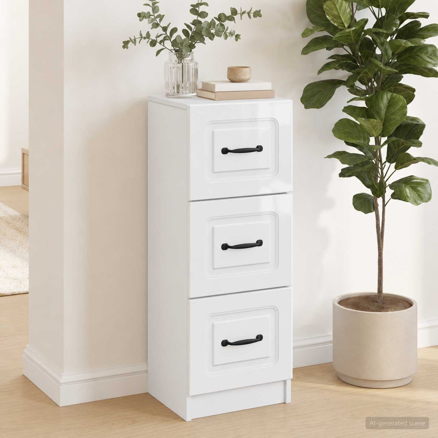 vidaXL Ντουλάπι με Συρτάρια Γυαλιστερό Λευκό 33 x 34,5 x 87 εκ.