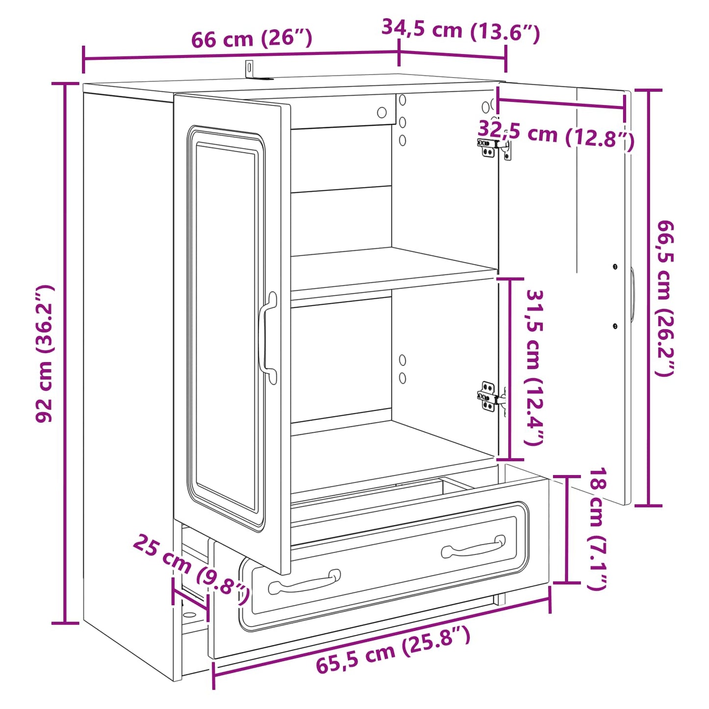 vidaXL Πλαϊνό γραφείο με συρτάρι Γκρι Sonoma 66 x 34,5 x 92 εκ.