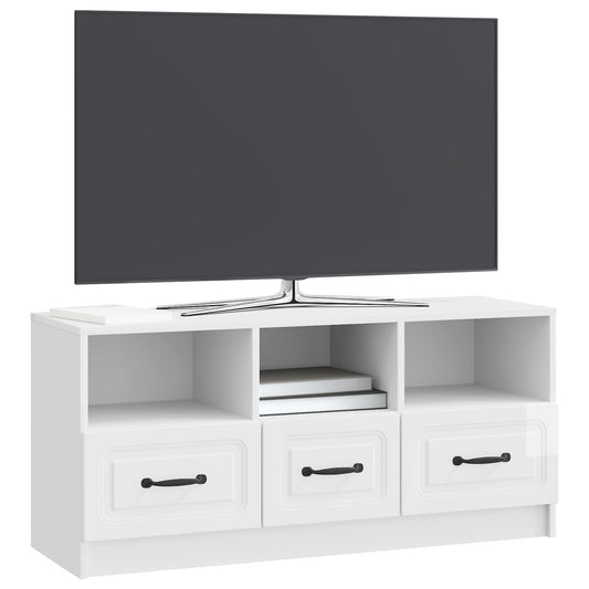 vidaXL Ντουλάπι TV με συρτάρι Γυαλιστερό Λευκό 102 x 34,5 x 47 εκ