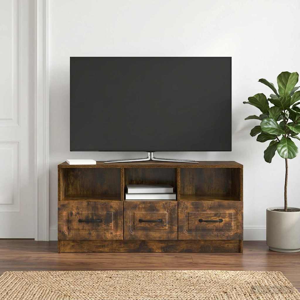 vidaXL Ντουλάπι TV με συρτάρι Καπνισμένο Ξύλο Δρυός 102 x 34,5 x 47 εκ