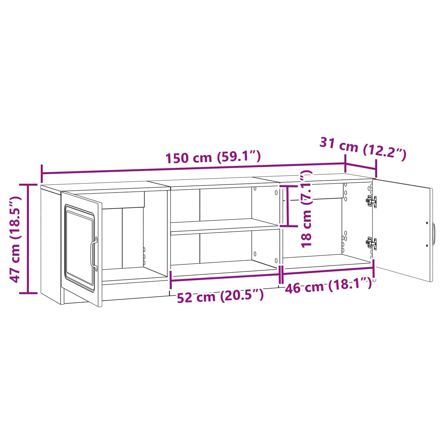 vidaXL Ντουλάπι TV Λευκό 150 x 31 x 47 εκ Επεξεργασμένο Ξύλο