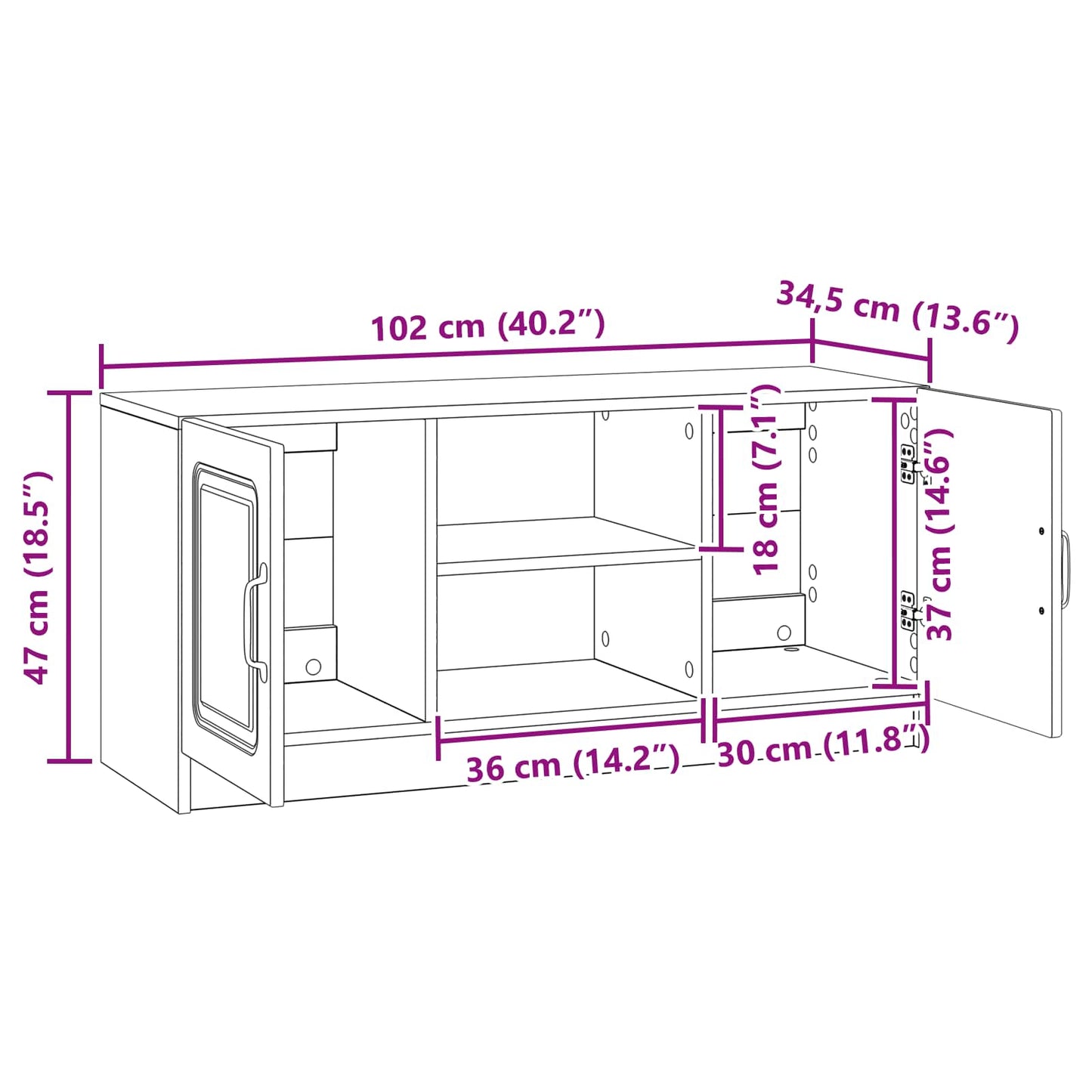 vidaXL Ντουλάπι TV Λευκό 102 x 34,5 x 47 εκ Επεξεργασμένο Ξύλο