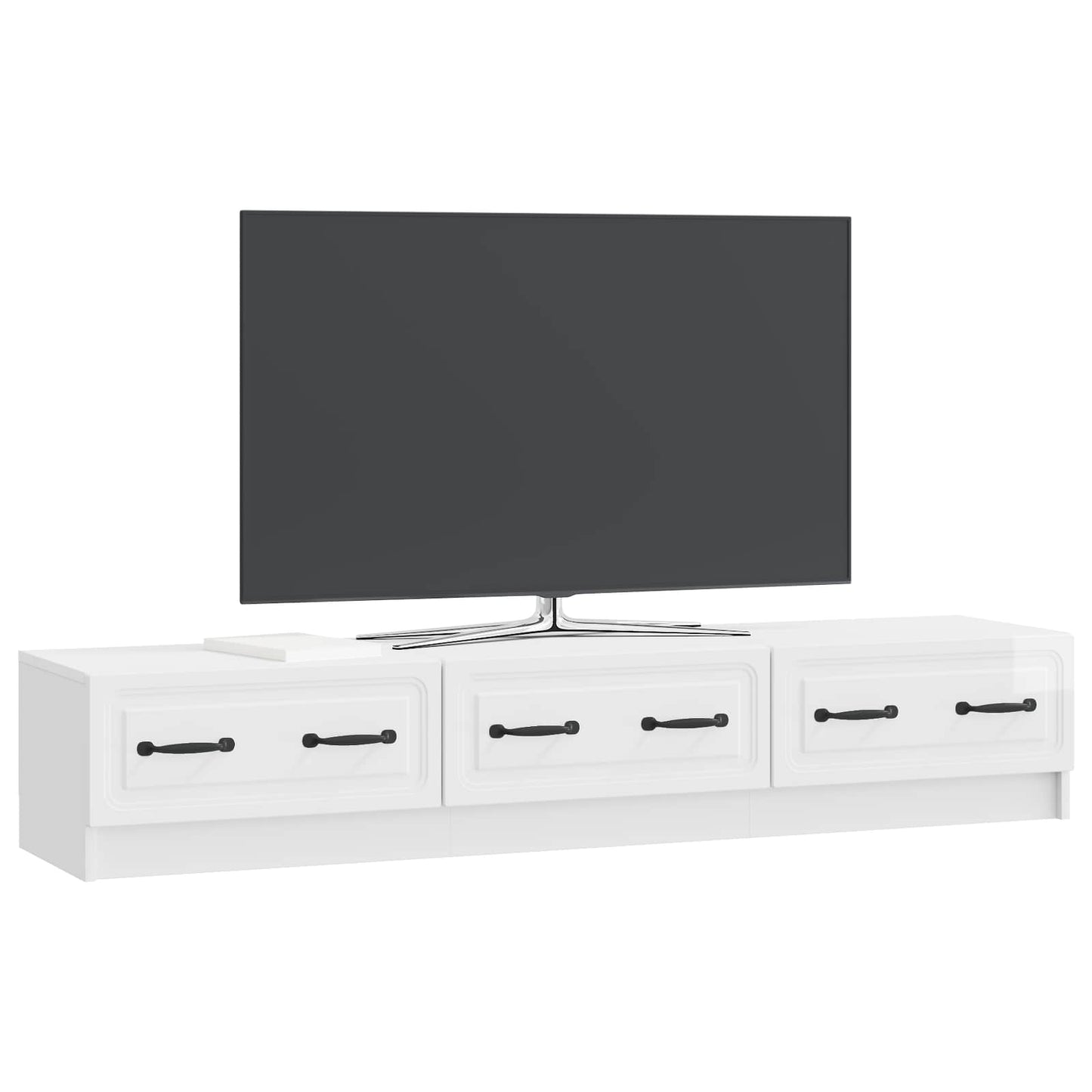 vidaXL Ντουλάπι TV με συρτάρι Γυαλιστερό Λευκό 147 x 34,5 x 27 εκ