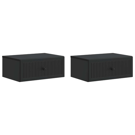 vidaXL Κομοδίνο 2 τμχ. Μαύρο 49 x 34,5 x 20 εκ. Επεξεργασμένο Ξύλο