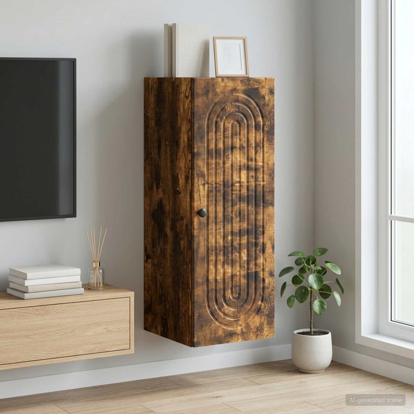 vidaXL Τοίχου Ντουλάπα Καπνισμένο Ξύλο Δρυός 33 x 34,5 x 90 εκ