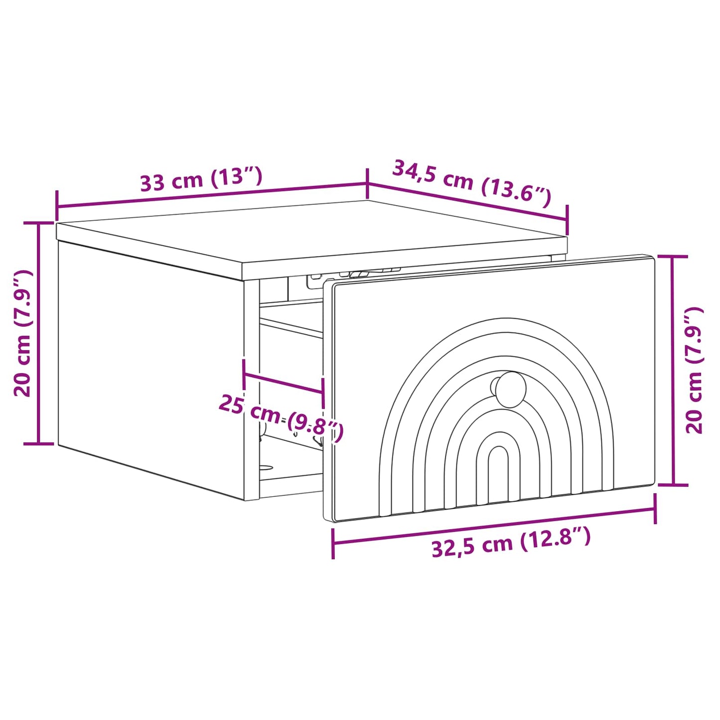 vidaXL Τοίχου Κρεμαστό Κομοδίνο Sonoma Δρυς 33 x 34,5 x 20 εκ