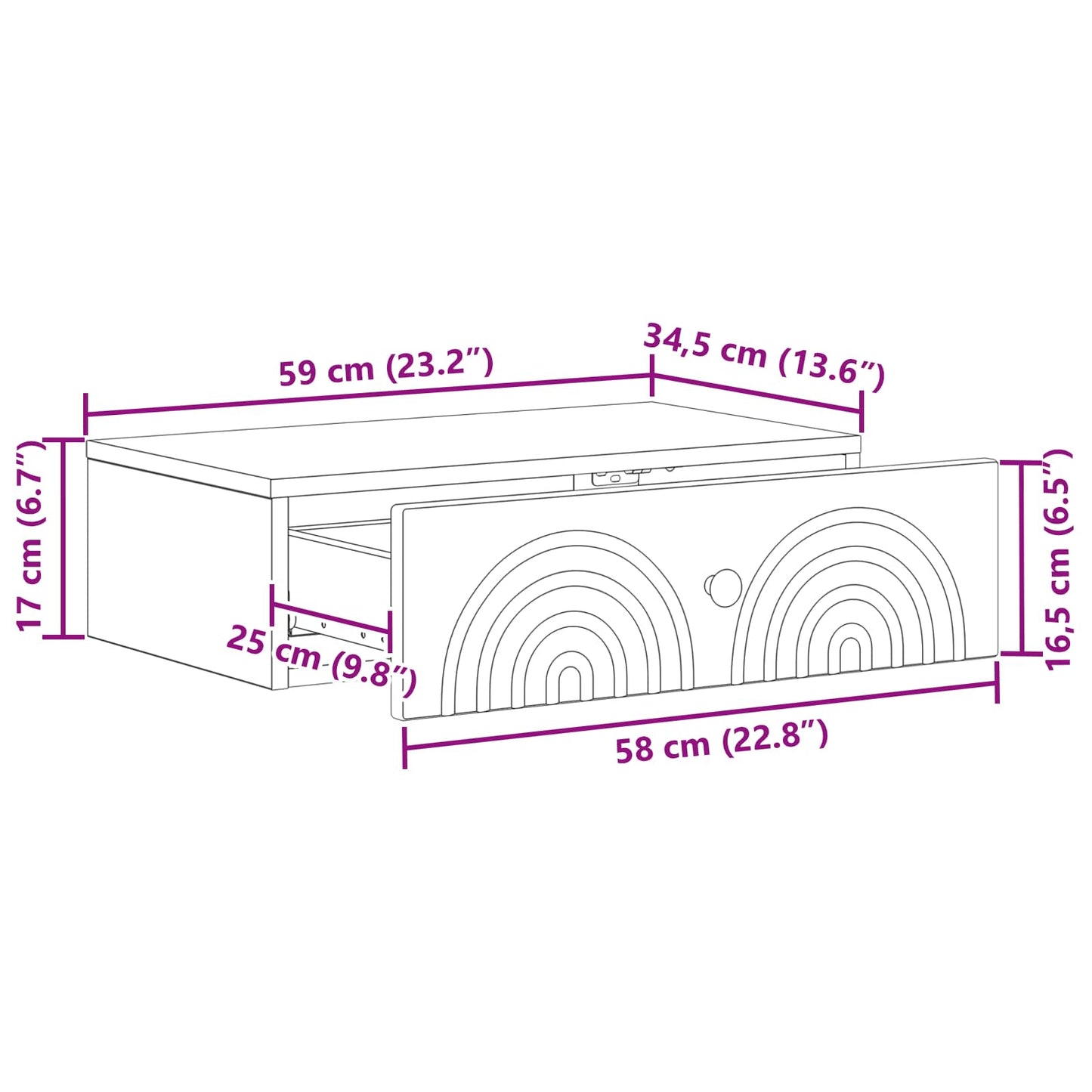 vidaXL Τραπεζάκι Τοίχου 59 x 34,5 x 17 εκ. Επεξεργασμένο Ξύλο