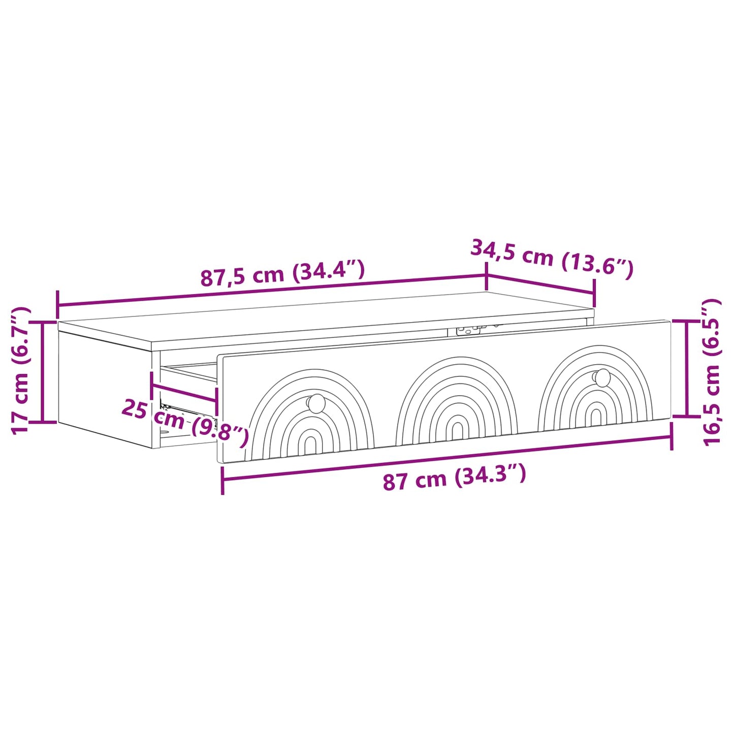 vidaXL Τραπεζάκι Τοίχου 87,5 x 34,5 x 17 εκ. Επεξεργασμένο Ξύλο