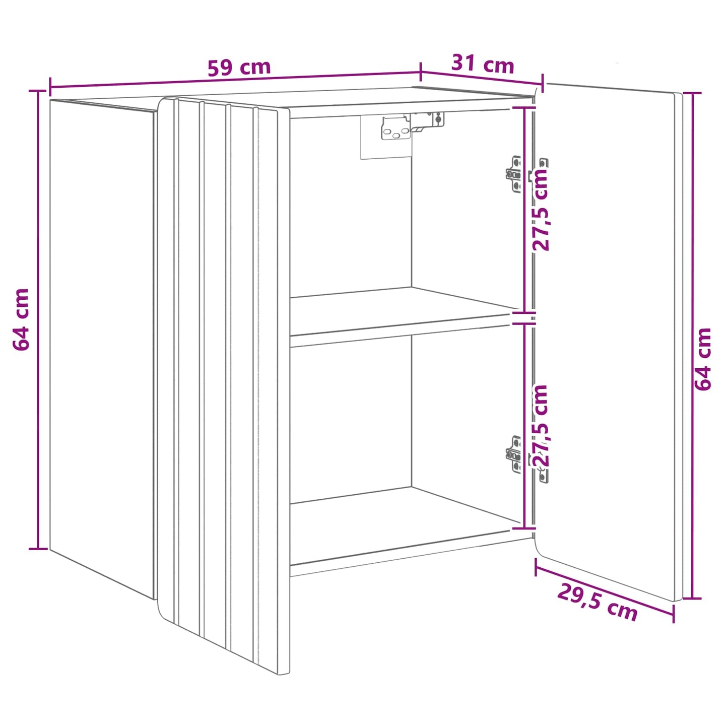 vidaXL Τοίχου Ντουλάπα Λευκό 59 x 31 x 64 εκ. Επεξεργασμένο Ξύλο