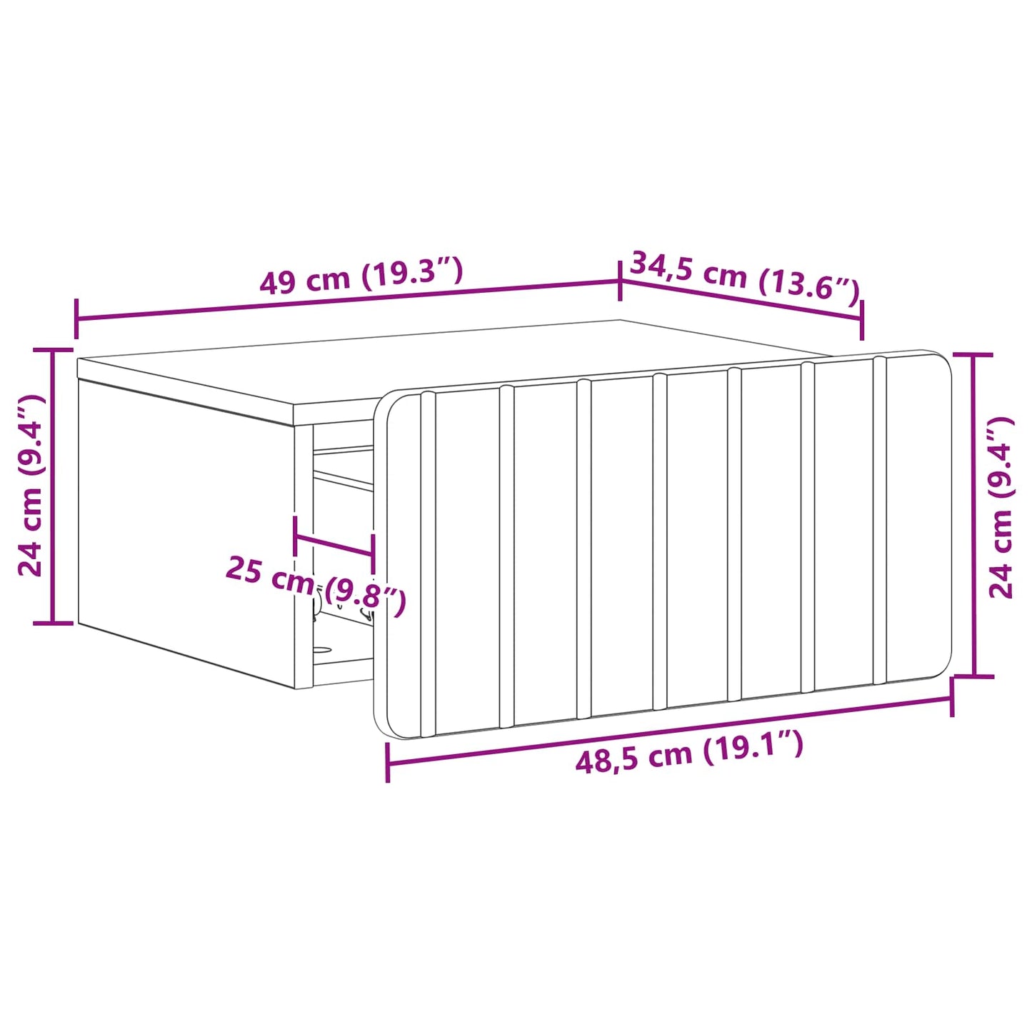 vidaXL Τοίχου Κρεμαστό Κομοδίνο 2 τμχ. Γκρι Sonoma 49 x 34,5 x 24 εκ.