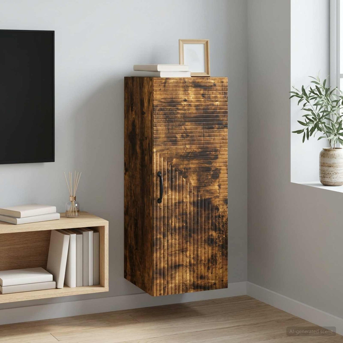 vidaXL Τοίχου Ντουλάπα Καπνισμένο Ξύλο Δρυός 33 x 34,5 x 90 εκ