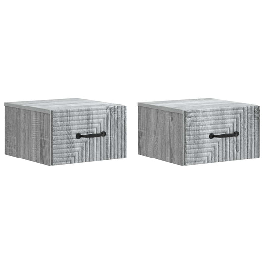 vidaXL Τοίχου Κρεμαστό Κομοδίνο 2 τμχ. Γκρι Sonoma 34,5 x 33 x 20 εκ.