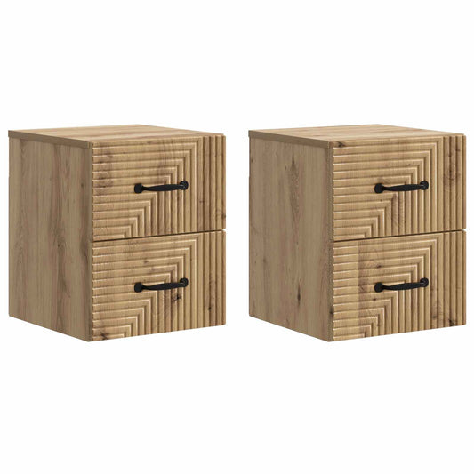vidaXL Τοίχου Κρεμαστό Κομοδίνο 2 τμχ. Artisan Δρυς 34,5 x 33 x 40 εκ
