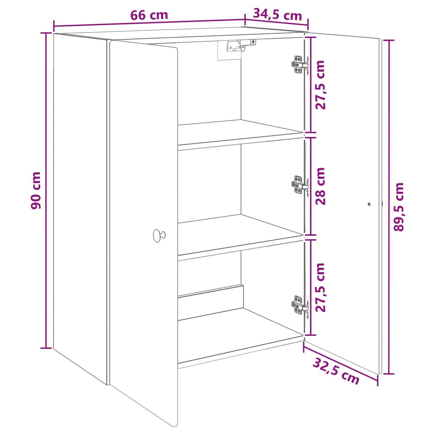 vidaXL Τοίχου Ντουλάπα Λευκό 66 x 34,5 x 90 εκ Επεξεργασμένο Ξύλο