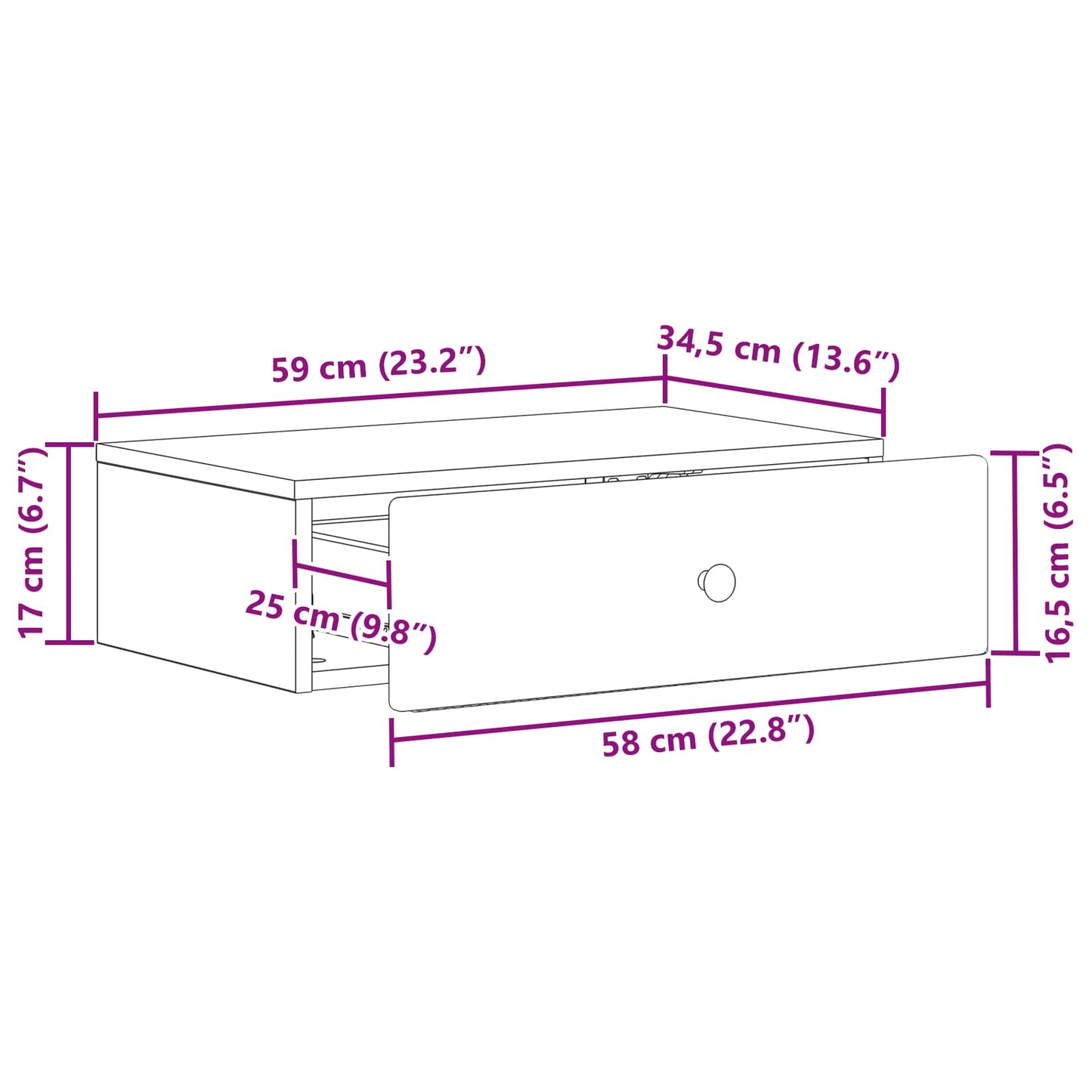 vidaXL Τραπεζάκι Τοίχου Λευκό 59 x 34,5 x 17 εκ. Επεξεργασμένο Ξύλο