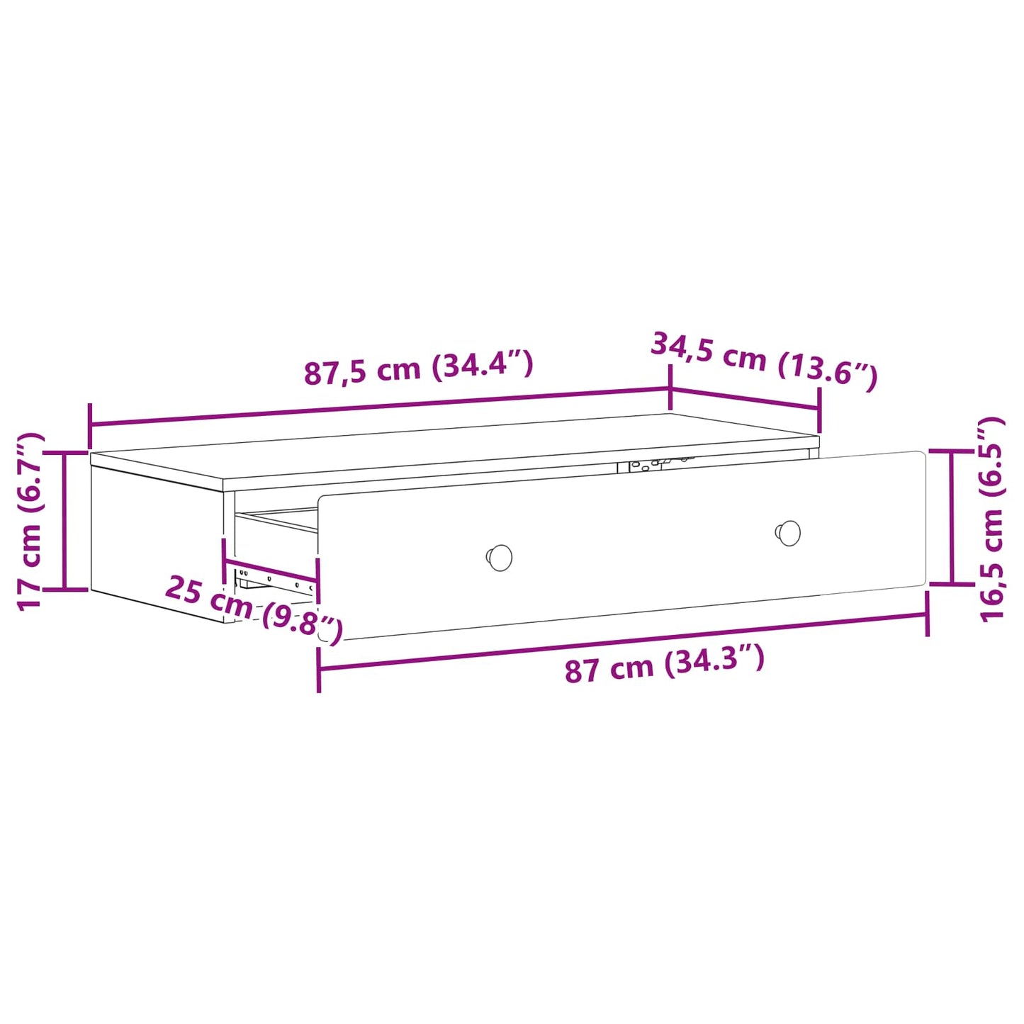 vidaXL Τραπεζάκι Τοίχου Λευκό 87,5 x 34,5 x 17 εκ. Επεξεργασμένο Ξύλο