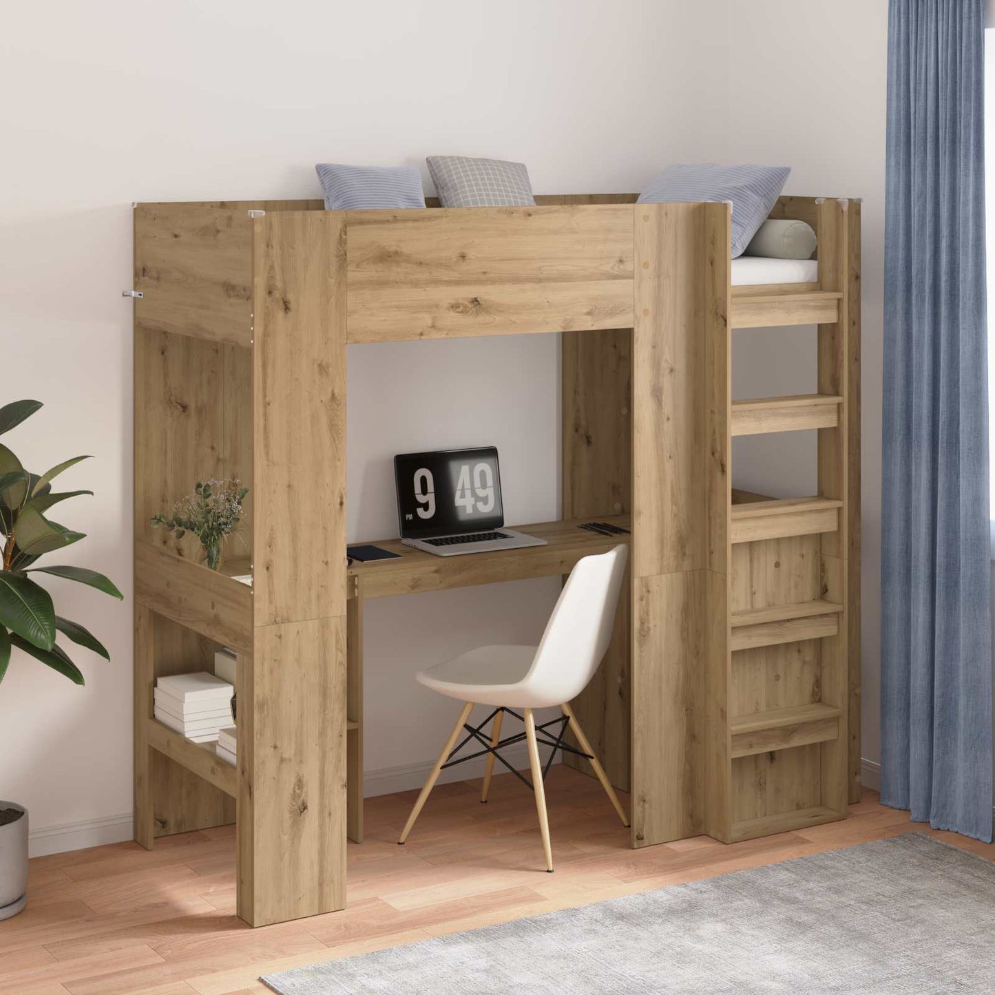vidaXL Σκελετός κουκέτας με γραφείο με ράφι Artisan Oak 75 x 190 cm