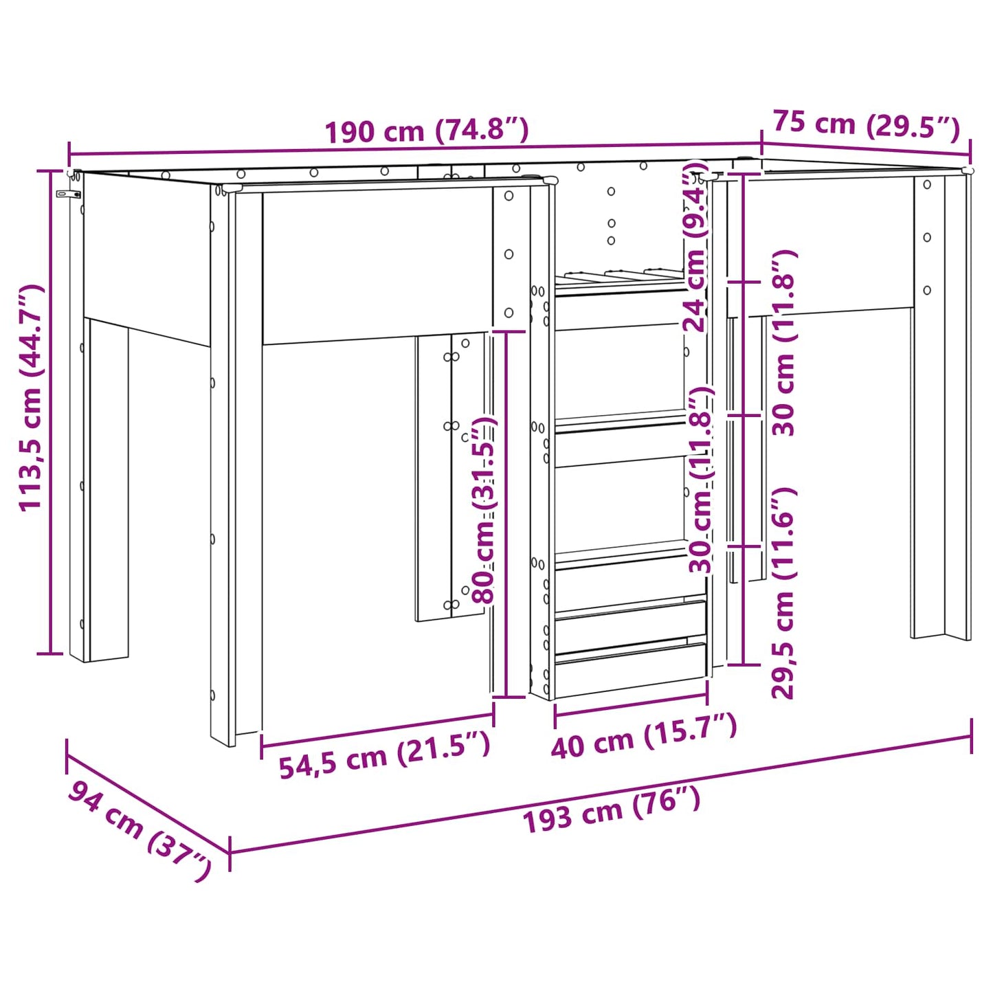vidaXL Κρεβάτι Κουκέτα για Παιδιά Δρύς Sonoma 75 x 190 cm