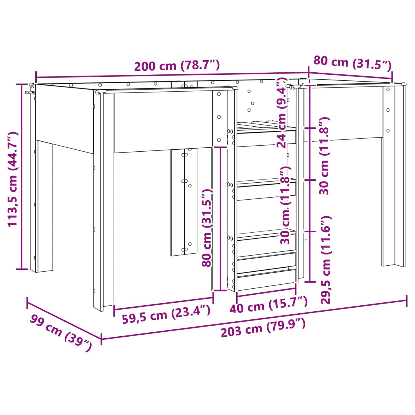 vidaXL Κρεβάτι Κουκέτα για Παιδιά Λευκό 80 x 200 cm Επεξεργασμένο ξύλο